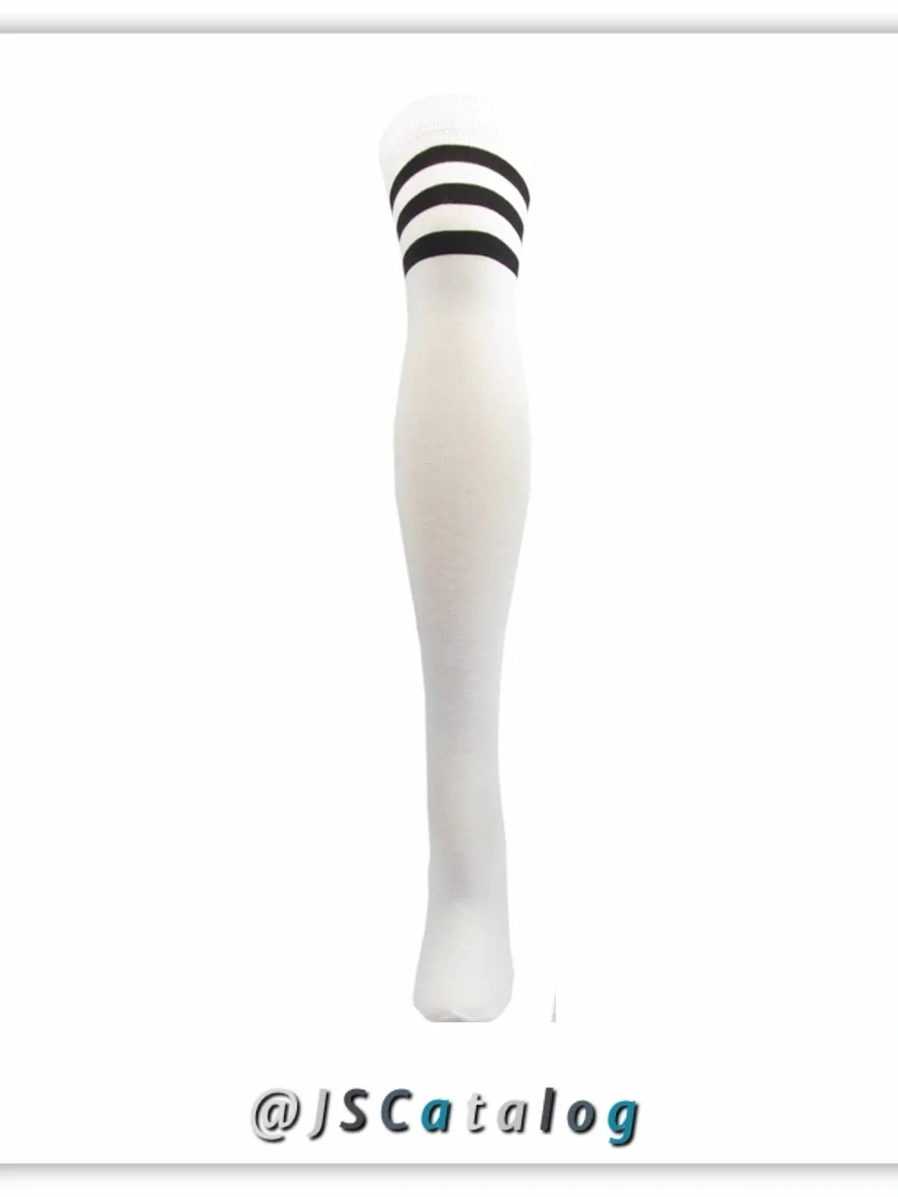 JSCatalog White Over-The-Knee Thighhigh Socks with Black Triple Stripes